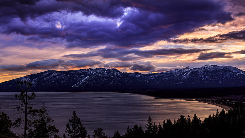 South Lake Tahoe, lake, sunrise, nature, graphy, mountains, sky, HD wallpaper