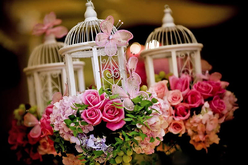 Romantic Lanterns, pretty, lanterns, lovely, lantern, romantic, rose, decoration, bonito, spring, roses, wedding, graphy, butterfly, flowers, pink, HD wallpaper