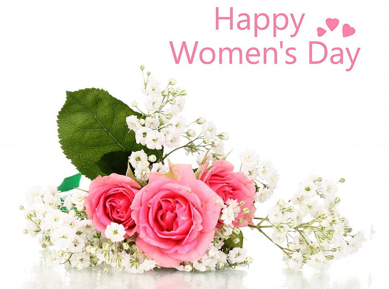 Happy Women*s Day, still life, bouquet, flowers, woman s day, pink roses, HD wallpaper