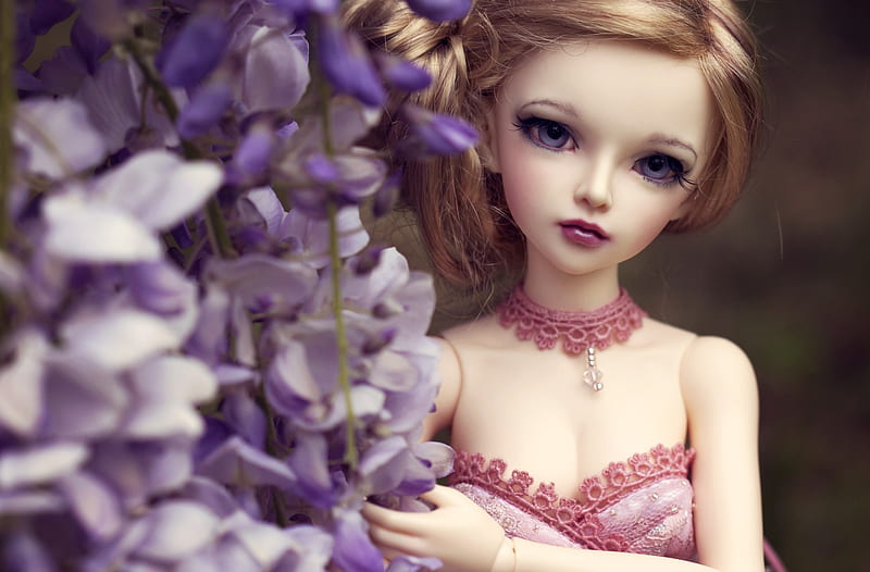 Doll, purple, girl, flower, toy, pink, HD wallpaper