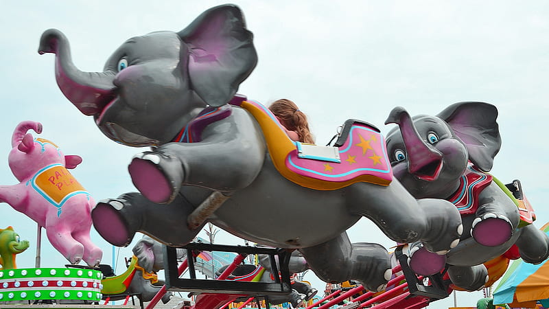Dumbo, circus, carnival, amusement park ride, elephant, HD wallpaper