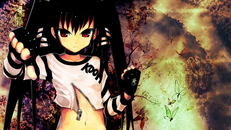 anime, darknes, girl, fighter, long dark hair, dark, HD wallpaper