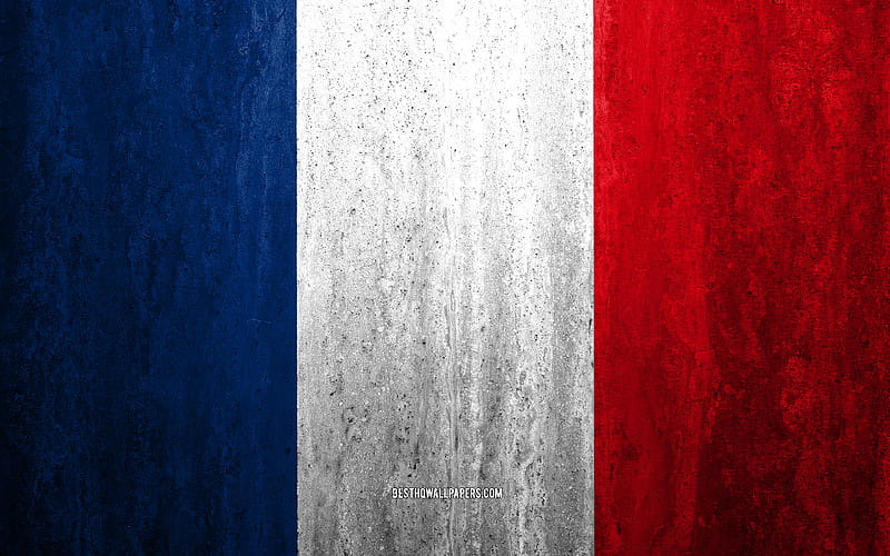 Flag of France stone background, grunge flag, Europe, France flag, grunge art, national symbols, France, stone texture, HD wallpaper