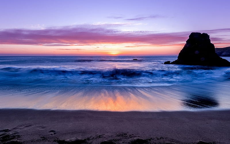 Purple sky, Sand, Sea, Rock, Beaches, Sky, HD wallpaper | Peakpx