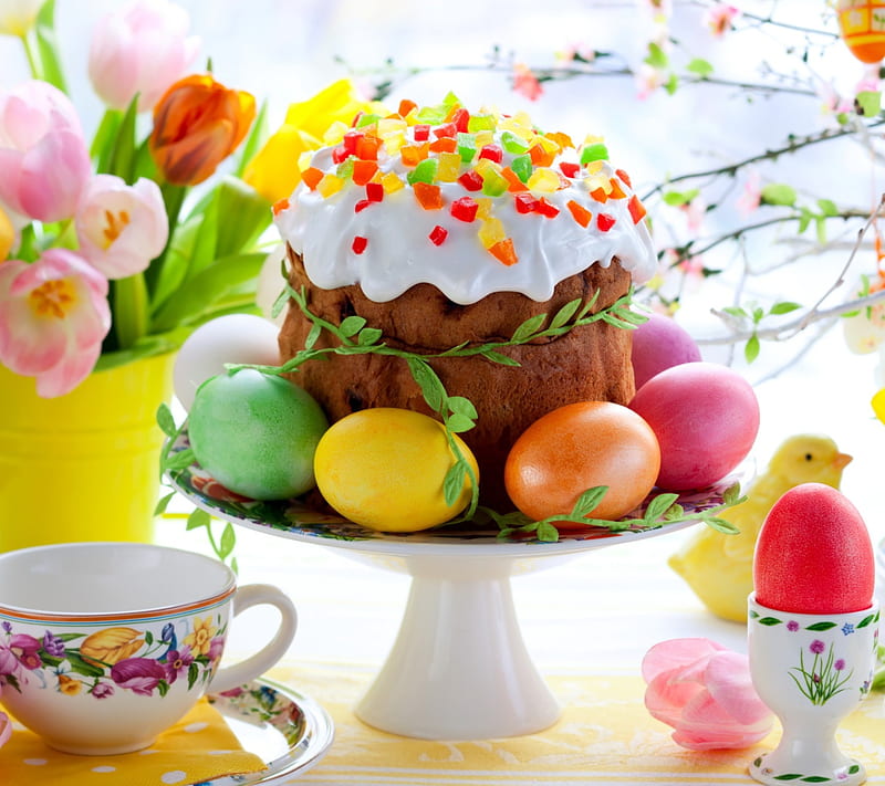 Easter Cake And Eggs, holiday, HD wallpaper