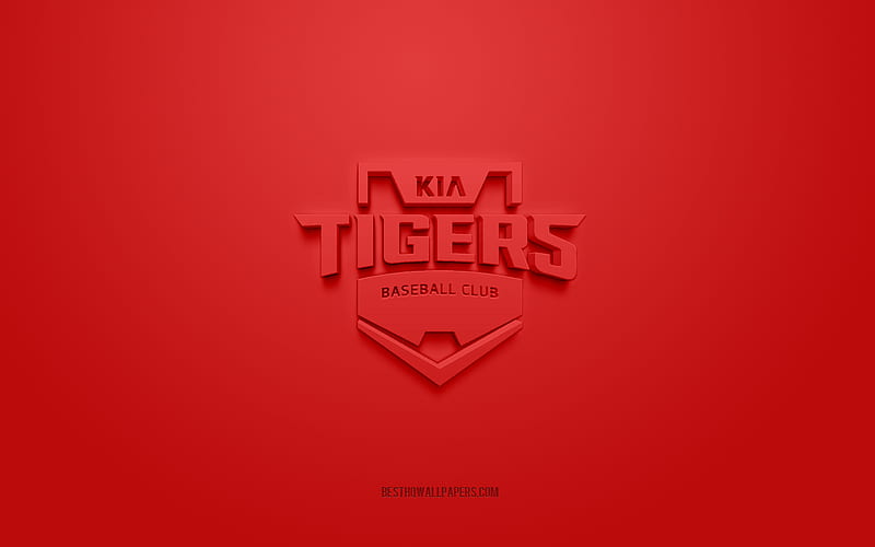 Kia Tigers, creative 3D logo, red background, KBO League, 3d emblem, South Korean baseball Club, Gwangju, South Korea, 3d art, baseball, Kia Tigers 3d logo, HD wallpaper