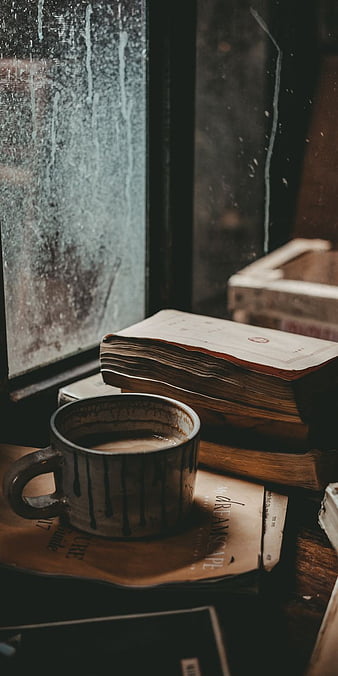 Coffee and books, abstract digital, heart, rain, vintage, HD phone wallpaper  | Peakpx