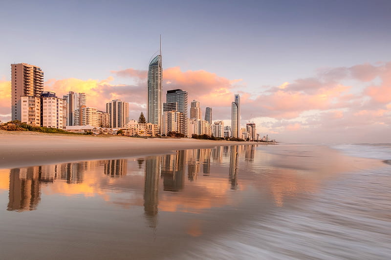 Brisbane, Australia ( The Gold Coast ), bisbane, sand, reflection, ocean, HD wallpaper