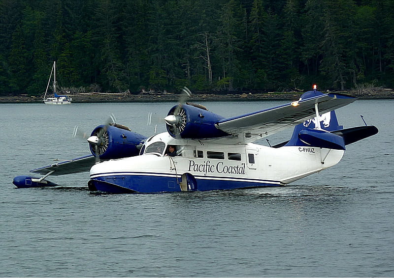 Floating Goose, private, plane, boat, twin, engine, grumman, goose, lake, HD wallpaper