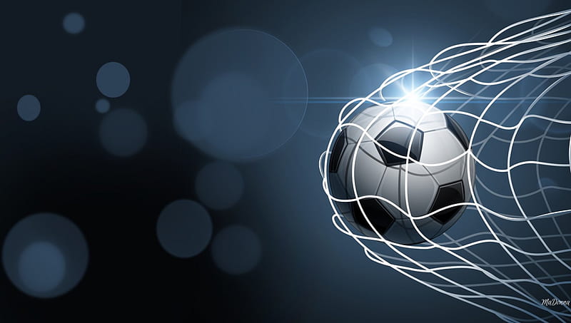 Soccer Goal, soccer, champions, fun, play, bokeh, ball, net, football, world cup, esports, blue, HD wallpaper