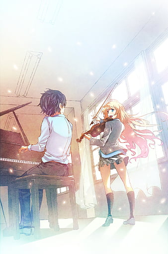 Wallpaper look, girl, anime, art, guy, silhouettes, Shigatsu wa Kimi no Uso,  Your April lie for mobile and desktop, section прочее, resolution 1920x1200  - download