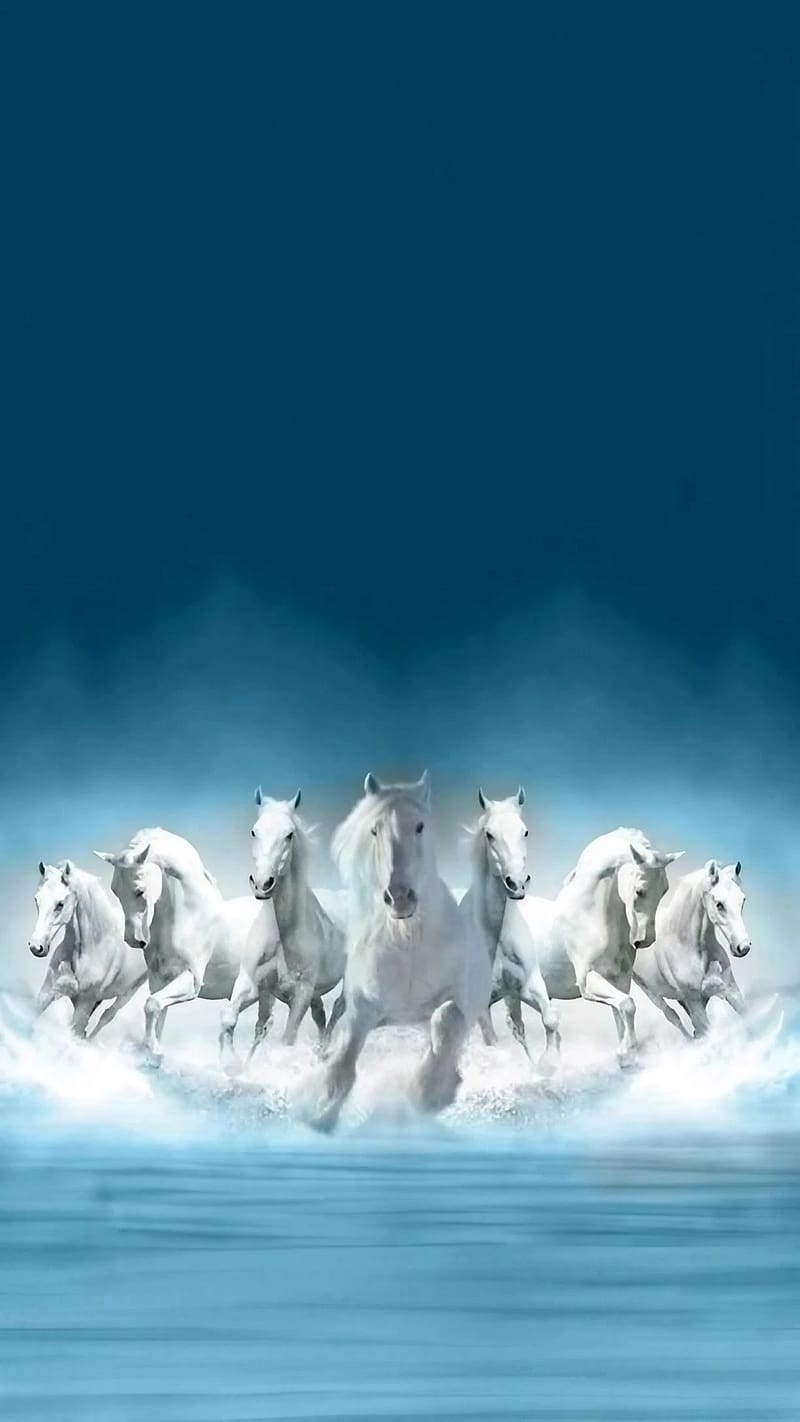 Seven Horse, White Horses Painting Art, white horses, painting art, artwork, HD phone wallpaper