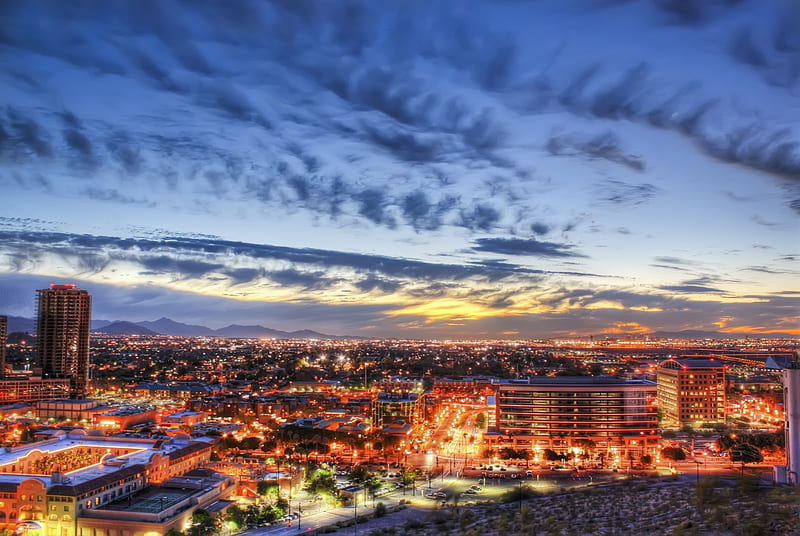 Sunset over Phoenix, Arizona, city, mountains, clouds, sky, landscape, HD  wallpaper | Peakpx