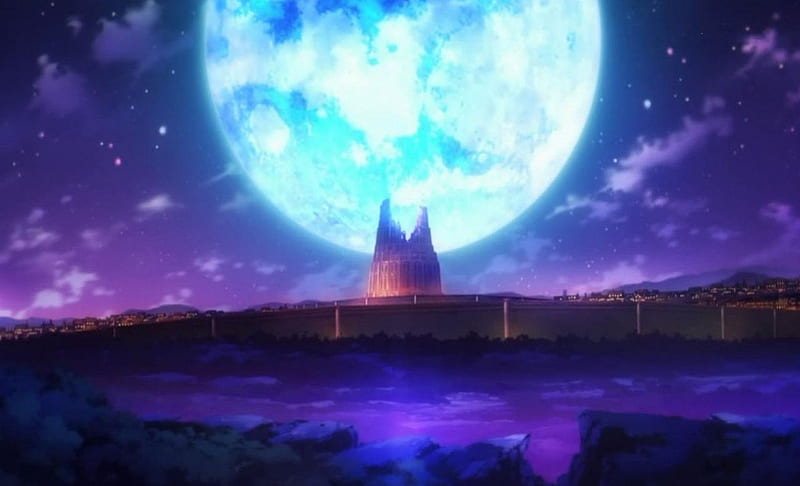Full Moon, kamisama, ortus, moon, city, anime, scenery, HD wallpaper ...
