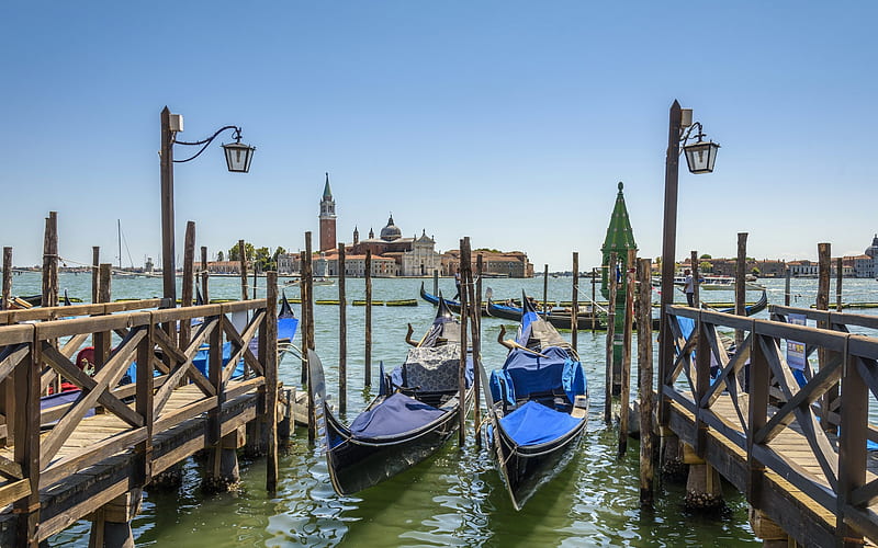 Venice, San Giorgio Maggiore, church, Lido, spring, boats, pier, tourism, Italy, Church of San Giorgio Maggiore, HD wallpaper