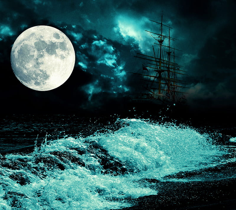 Moonlight, boat, moon, nature, night, sea, water, HD wallpaper | Peakpx