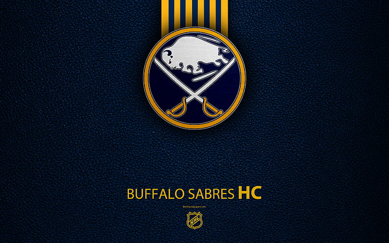 Buffalo Sabres, HC hockey team, NHL, leather texture, logo, emblem, National Hockey League, Buffalo, New York, USA, hockey, Eastern Conference, Atlantic Division, HD wallpaper