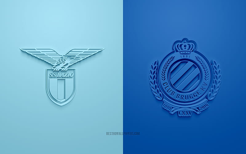 SS Lazio vs Brugge, UEFA Champions League, Group F, 3D logos, blue background, Champions League, SS Lazio, Club Brugge, HD wallpaper
