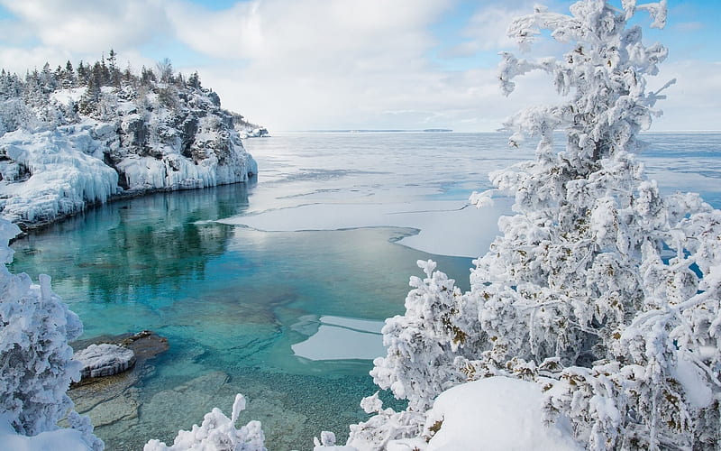 Georgian Bay, winter, coast, Bruce Peninsula National Park, Ontario, Canada, HD wallpaper
