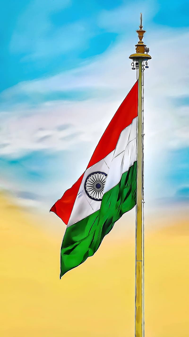 3d Indian Flag, Indian Flag Against Cloudy Skies, HD phone wallpaper