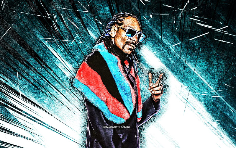 Snoop Dogg, blue abstract rays, american rapper, music stars, Snoop Lion, american celebrity, grunge art, Cordozar Calvin Broadus Jr, creative, Snoop Dogg, HD wallpaper