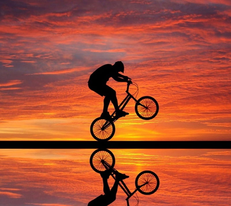 Sunset Cyclist, beach, rider, HD wallpaper