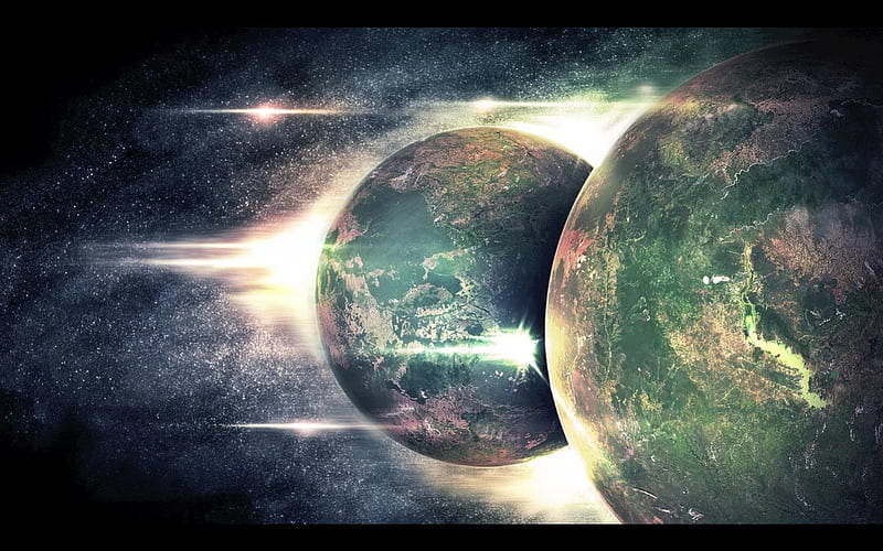 Planets on the verge of collision, planets, planet, space, arash265, galaxy, HD wallpaper