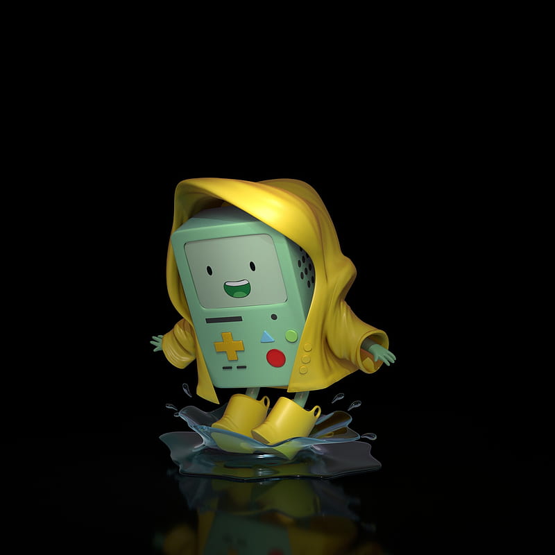 Adventure Time, simple background, puddle, BMO, smiling, fan art, digital art, consoles, HD phone wallpaper