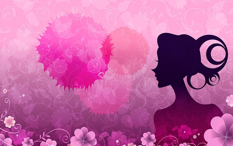 Happy Women's Day!, texture, flower, black, day, silhouette, woman, pink, card, HD wallpaper