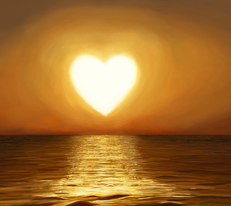 Miracle of Love, beach, fantasy, sun, love, golden, sky, HD wallpaper