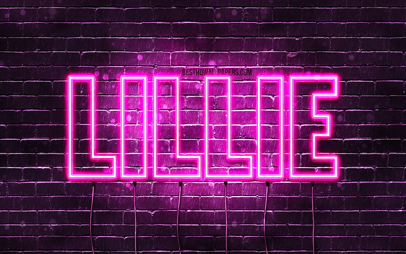 Lillie with names, female names, Lillie name, purple neon lights, horizontal text, with Lillie name, HD wallpaper