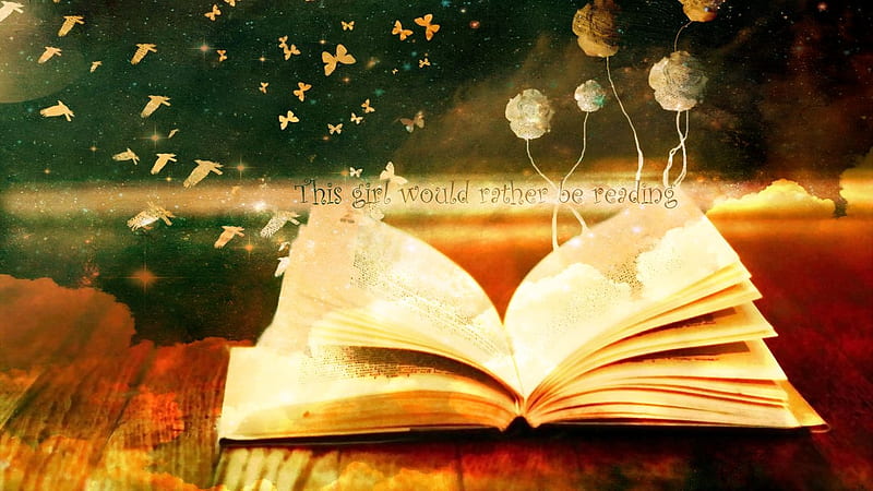 This girl would rather be reading, hope, books, dreams, read, escape, imagination, HD wallpaper