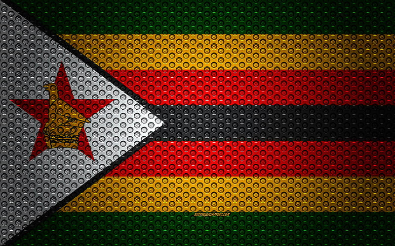 Flag of Zimbabwe creative art, metal mesh texture, Zimbabwe flag, national symbol, Zimbabwe, Africa, flags of African countries, HD wallpaper