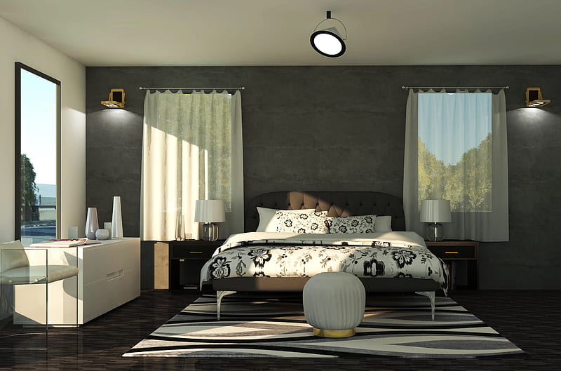 Man Made, Room, Bed, Bedroom, Interior, Lamp, HD wallpaper
