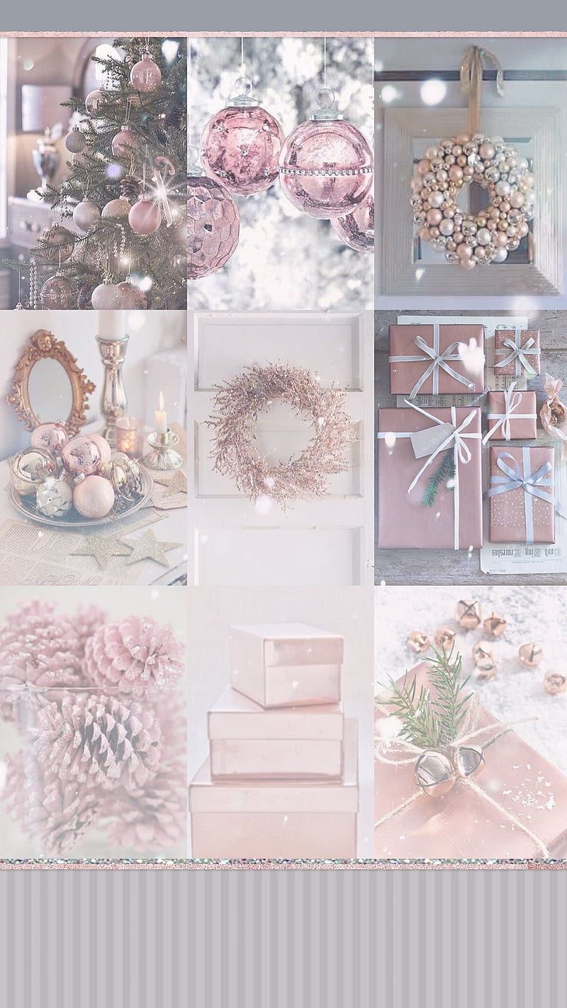 Christmas Frame of Dusty Rose Gold and White Ornaments with Branches Top  View on a Rustic Wood Background Stock Photo  Image of border festive  163686530