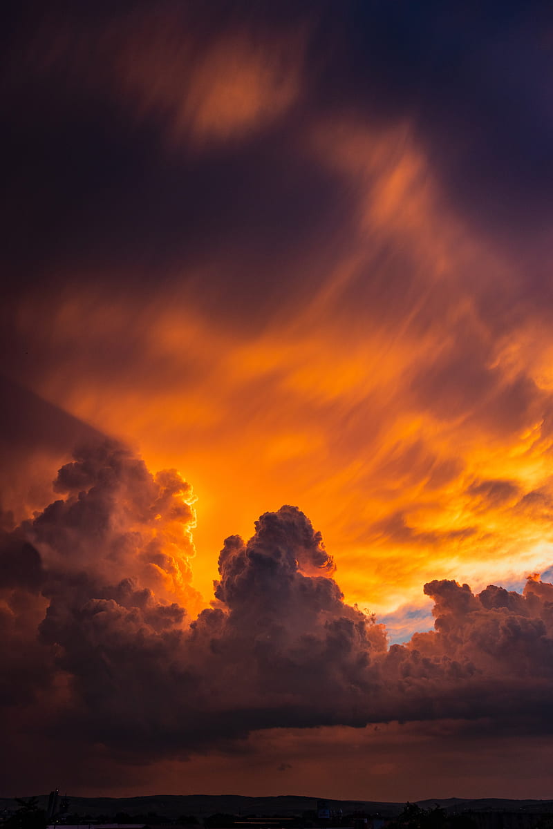 sunset, clouds, sky, horizon, HD phone wallpaper