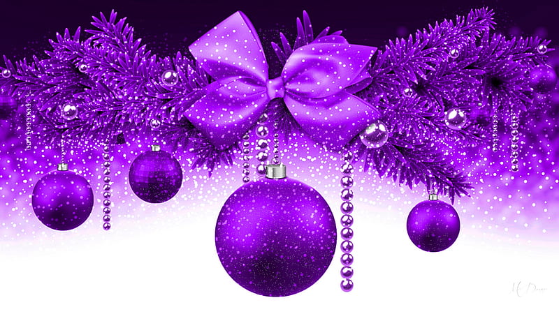 Christmas in Purple, Christmas, purple, balls, Feliz Navidad, tinsel, decorations, ribbons, Firefox Persona theme, HD wallpaper