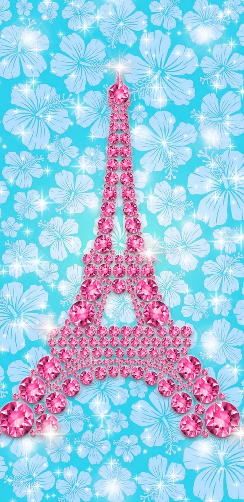 Sparkle Tower, blue, eiffel tower, flower, girly, pink, pretty, HD phone wallpaper