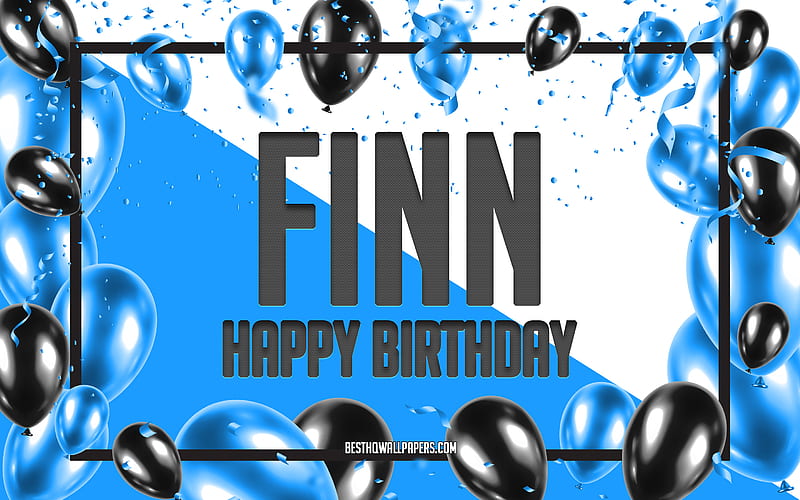 Happy Birtay Finn, Birtay Balloons Background, Finn, with names, Finn Happy Birtay, Blue Balloons Birtay Background, greeting card, Finn Birtay, HD wallpaper
