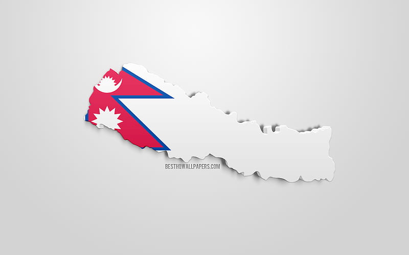 3d flag of Nepal, map silhouette of Nepal, 3d art, Nepal flag, Asia, Nepal, geography, Nepal 3d silhouette, HD wallpaper