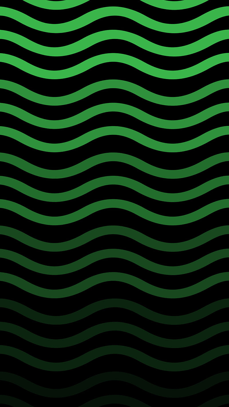 green line waves, dark, amoled, black, contrast, drawing, game, light, retro, white, HD phone wallpaper