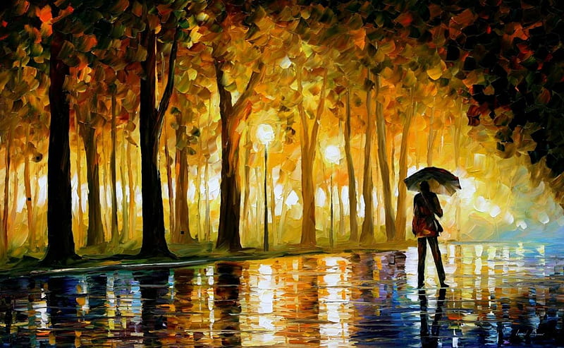 Oil Painting By Leonid Afremov, Cool, Oil Painting, bonito, Wonderful, Rainy Day Painting, Painting, HD wallpaper