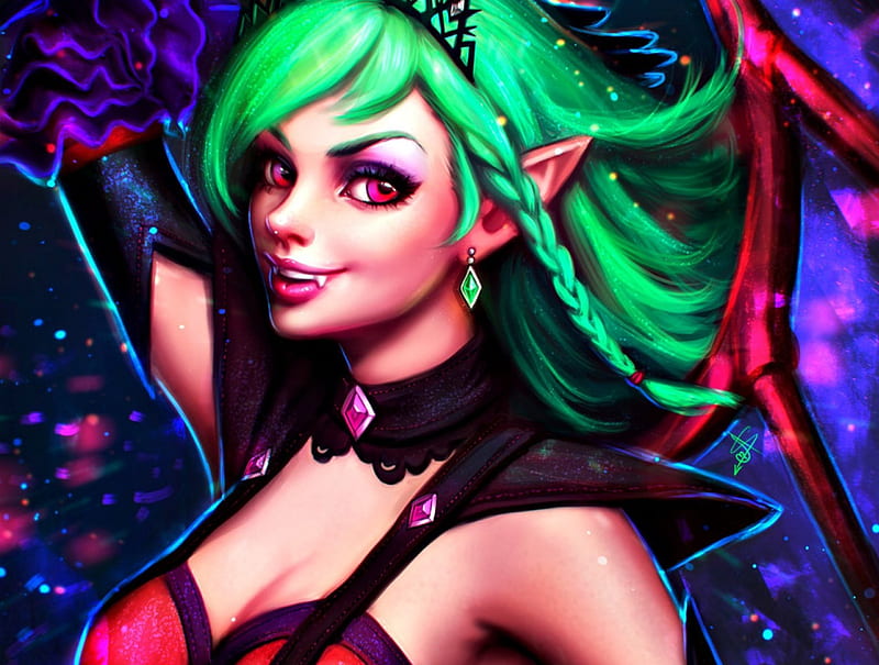 Evelyn Red Art Woman Fantasy Girl Green Ayyasap Vampire Pink Blue HD Wallpaper Peakpx