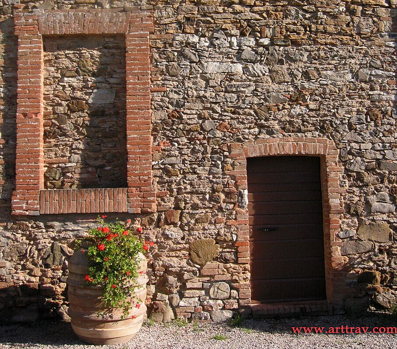 Toscana, brick, tuscany, italy, door, HD wallpaper