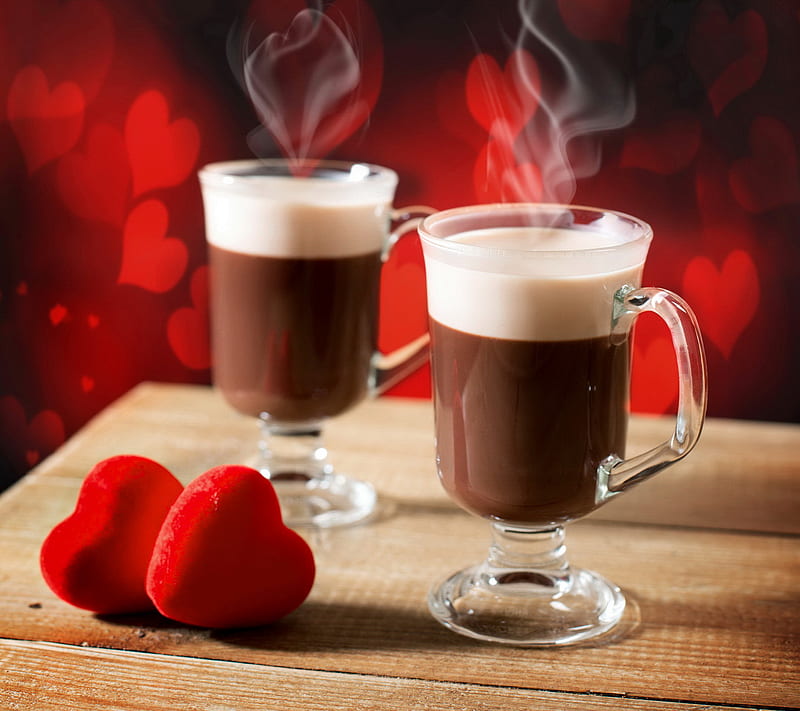 Romantic Cappucino, coffee, heart, love, valentines day, HD wallpaper