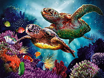 Sea Turtle Mother F2Cmp underwater art fishes fish ocean bonito  turtle HD wallpaper  Peakpx