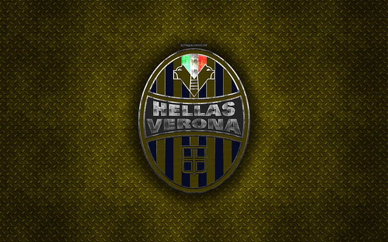 Hellas Verona FC, Italian football club, yellow metal texture, metal logo, emblem, Verona, Italy, Serie B, creative art, football, HD wallpaper