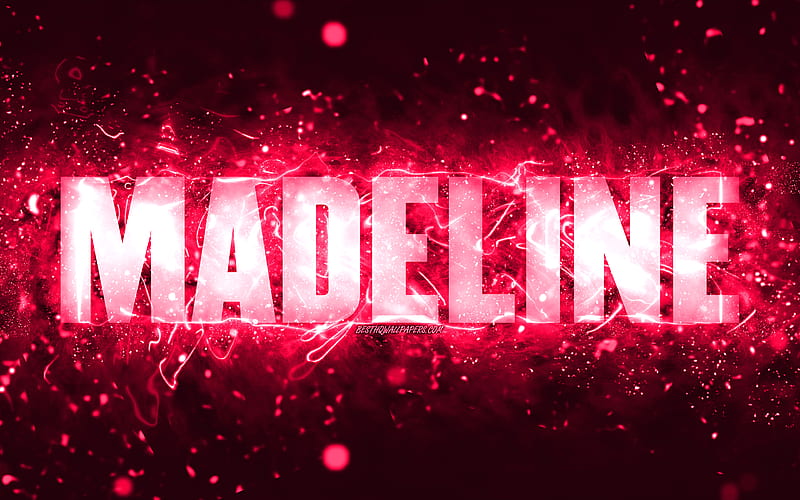 Happy Birtay Madeline pink neon lights, Madeline name, creative, Madeline Happy Birtay, Madeline Birtay, popular american female names, with Madeline name, Madeline, HD wallpaper