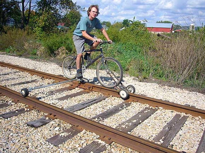 Invention, balance, bicycle, railroad track, HD wallpaper