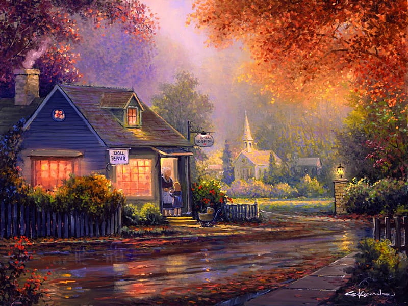 1920x1080px, 1080P free download | Autumn evening, family, fall, art ...